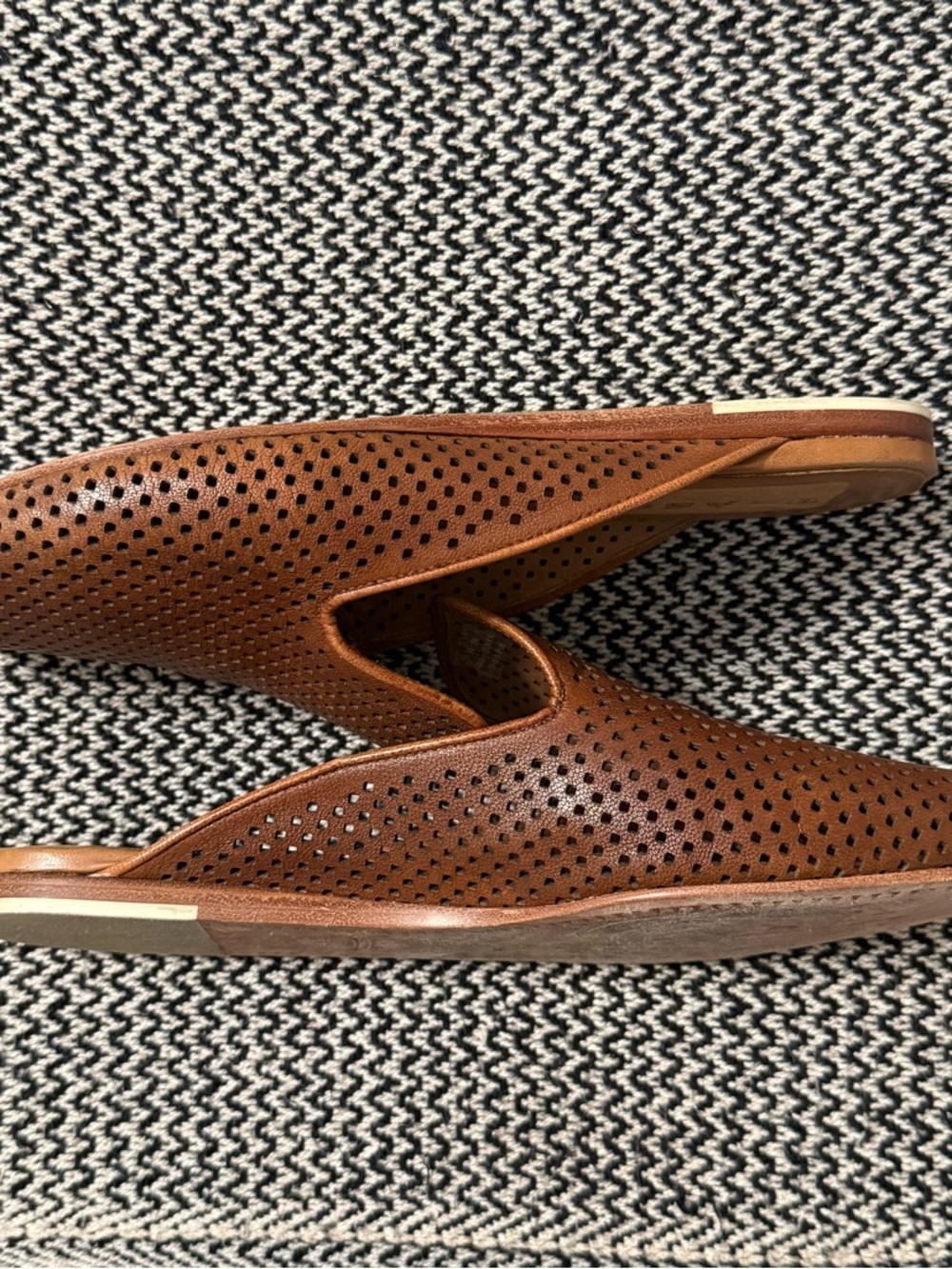 Trask Ashley Perforated Leather Slip-On Mules in Cognac/Brown - Picture 3 of 6